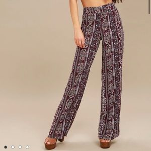 Lulu’s Shanti Burgundy Print Wide Leg Pants